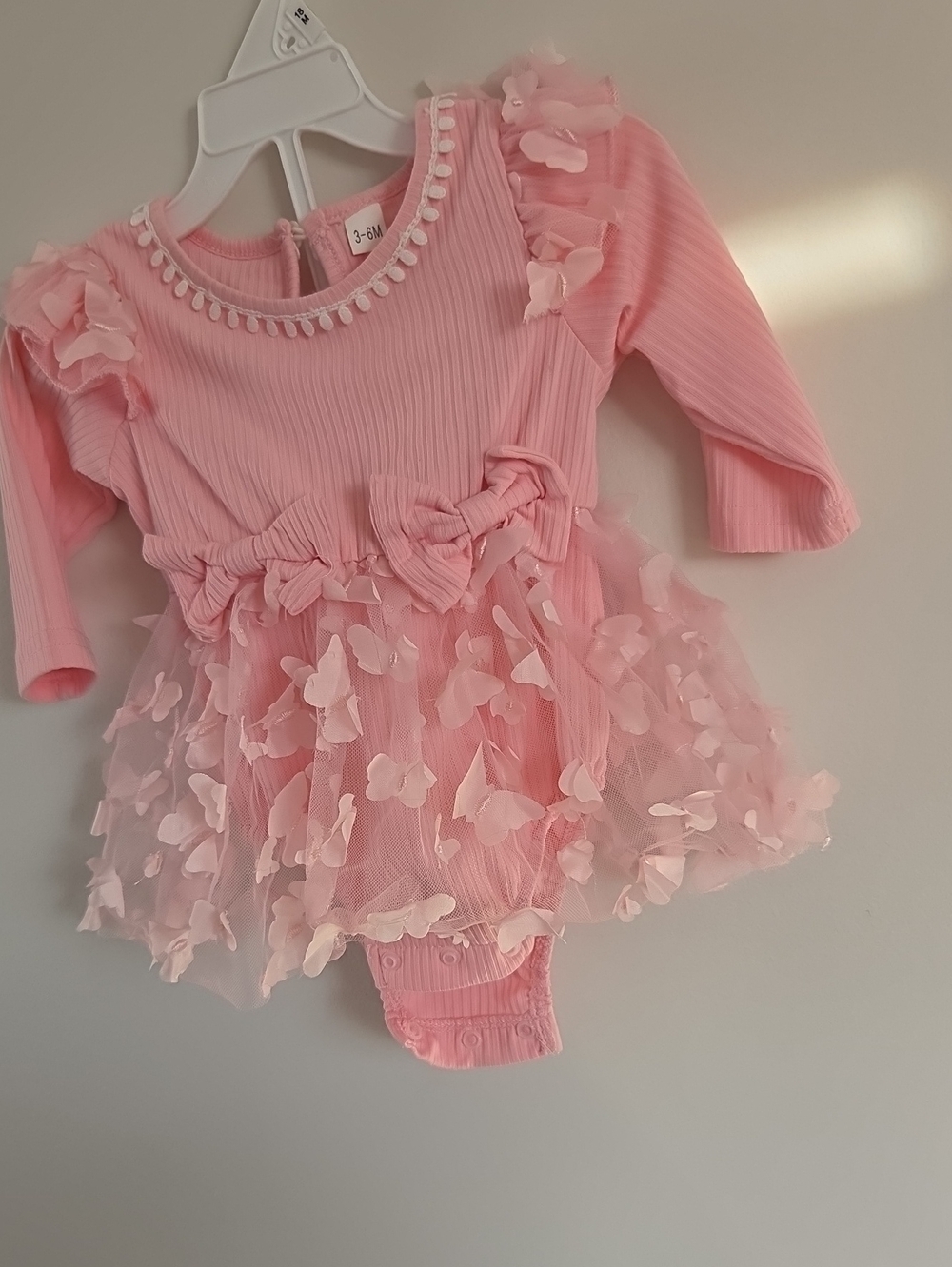 Pink Baby Tutu Bodysuit Dress - Soft Pink Floral Applique